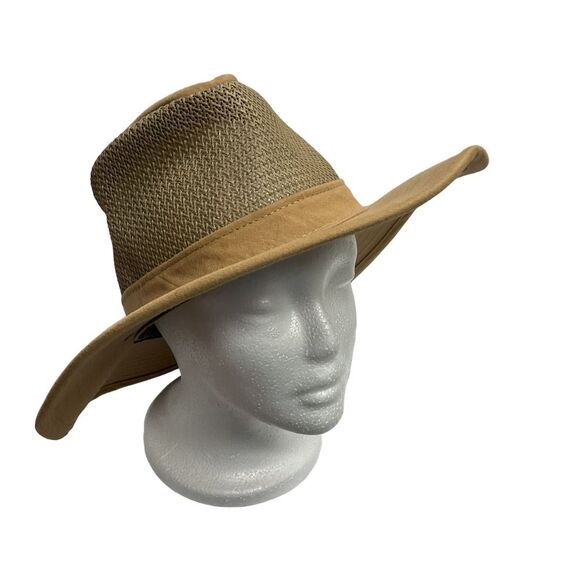 Orvis Men's‎ Wide Rim Safari Panama Hat Mesh Khaki Tan Small Western Cowboy - Picture 1 of 10